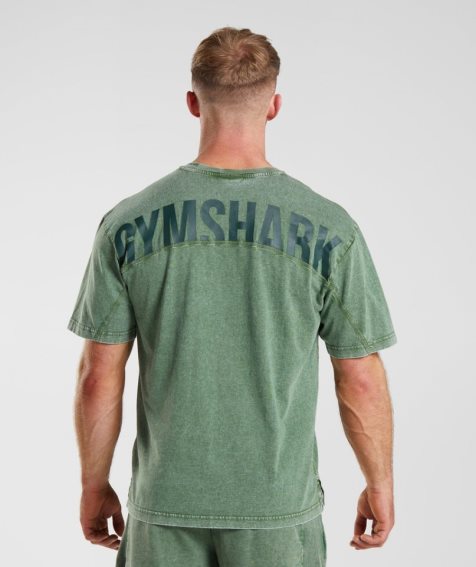 Men's Gymshark Power Washed T-Shirts Green | NZ 3ULKMC